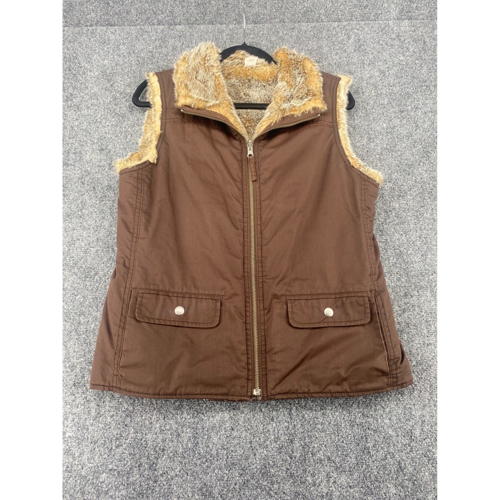 Banana Republic Reversible Faux Fur Vest Womens Medium Brown Canvas Full Zip M